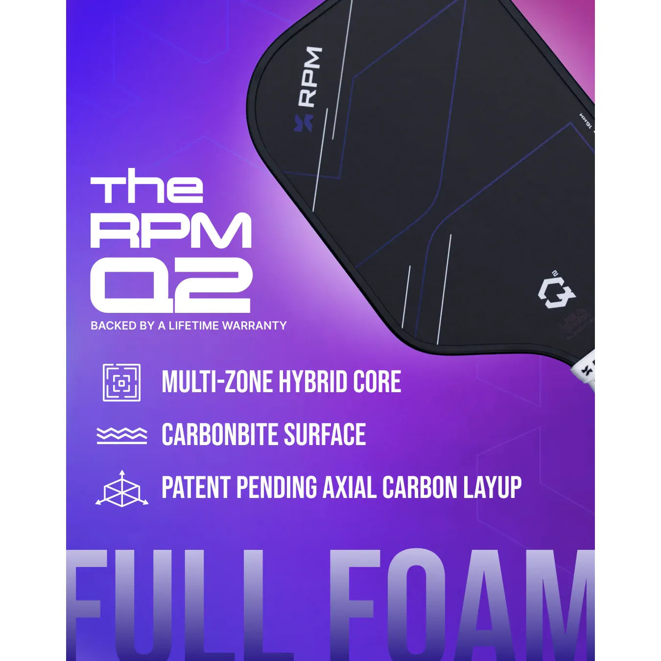 RPM Q2 Elongated Pickleball Paddle (16mm) - Full Foam