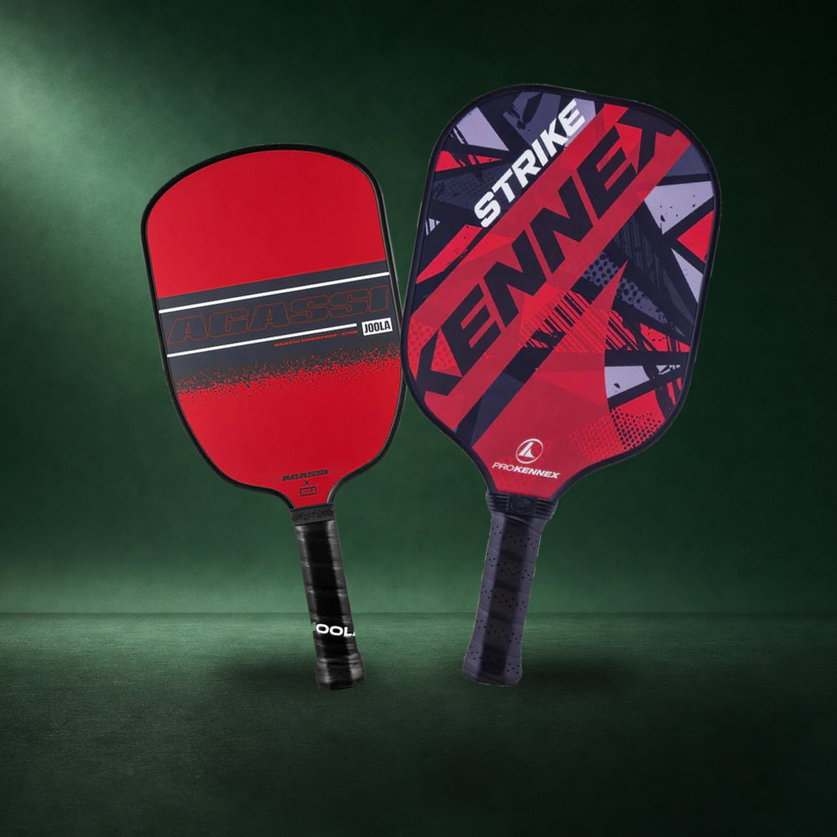 JOOLA Andre Agassi Champion and Pro Kennex Strike, two beginner pickleball paddles under 100 dollars