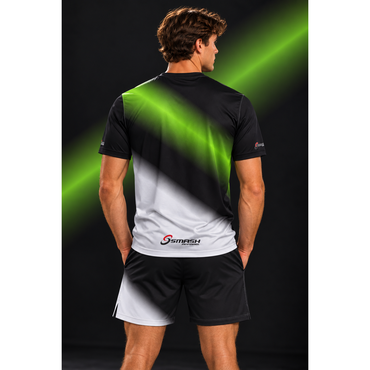 Mens Smash Apparel Performance Court Shirt - Black, Green, White