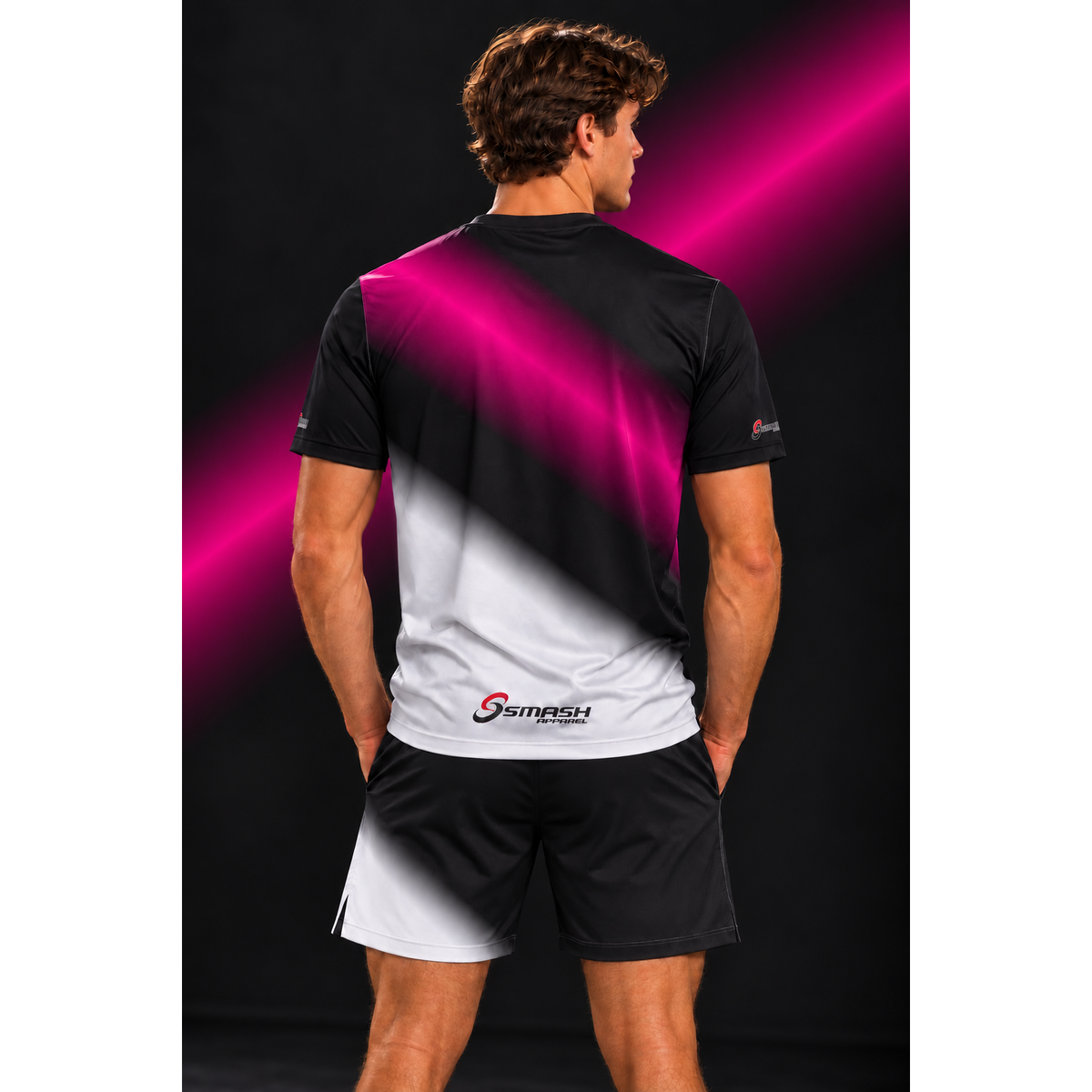 Mens Smash Apparel Performance Court Shirt - Black, Pink, White