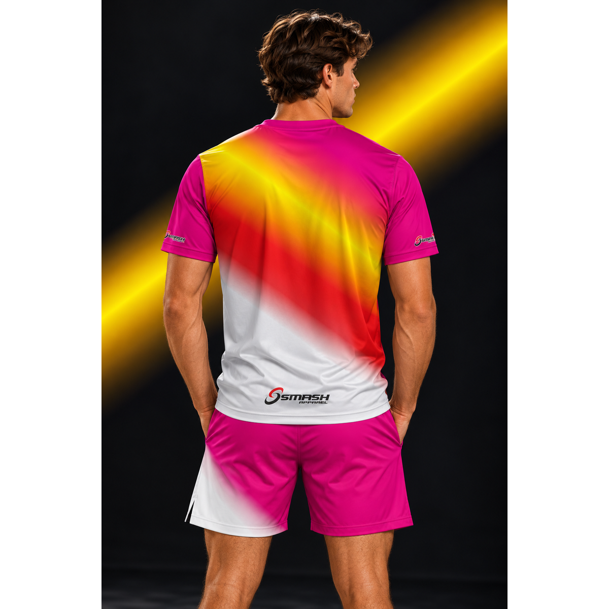 Mens Smash Apparel Performance Court Shirt - Pink, Yellow, Orange, White