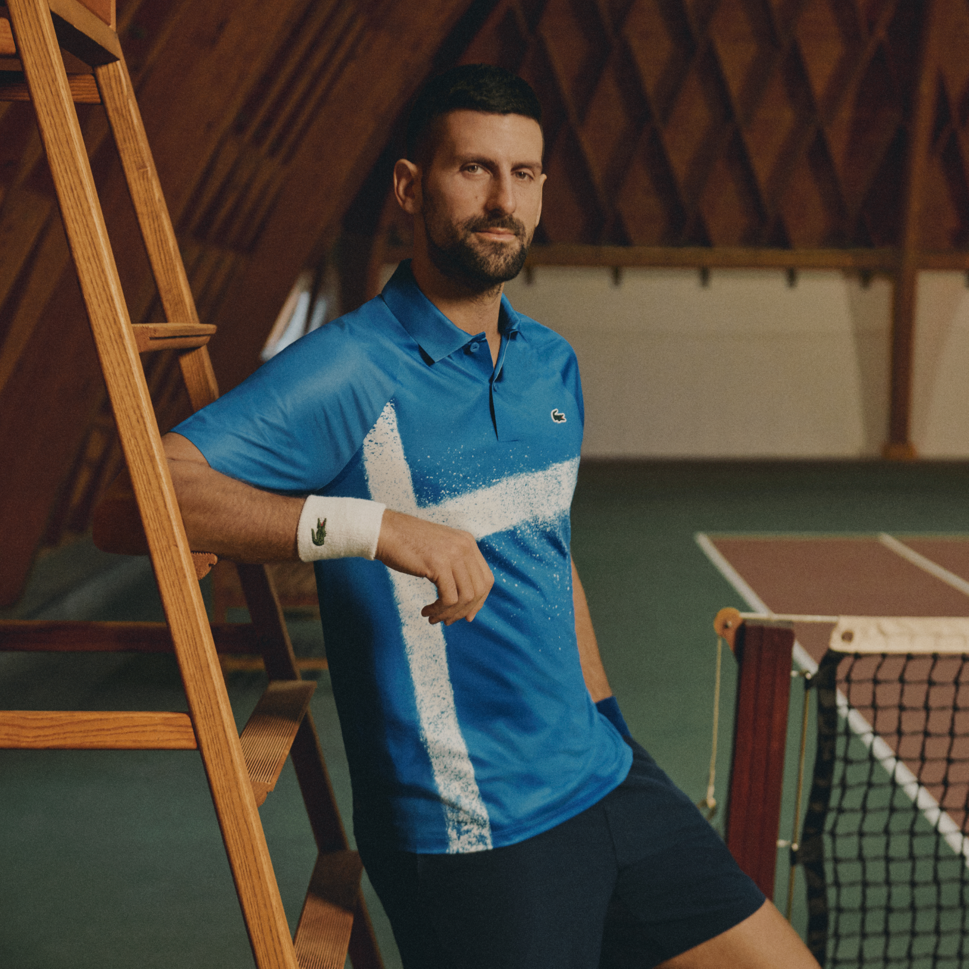 2025 Lacoste Novak Djokovic On Court Polo (Blue/White)
